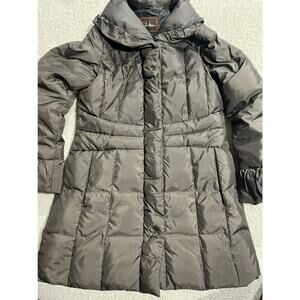 Cole Haan Women's Size Medium Down Full Zip Hooded Puffer Jacket Brown